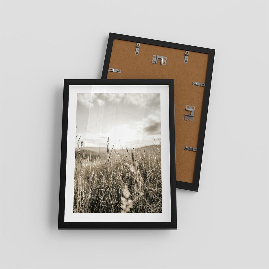 Plakat w ramie 30x40 - Łąka w Klimacie Sepii - suche trawy, łąka - rama czarna