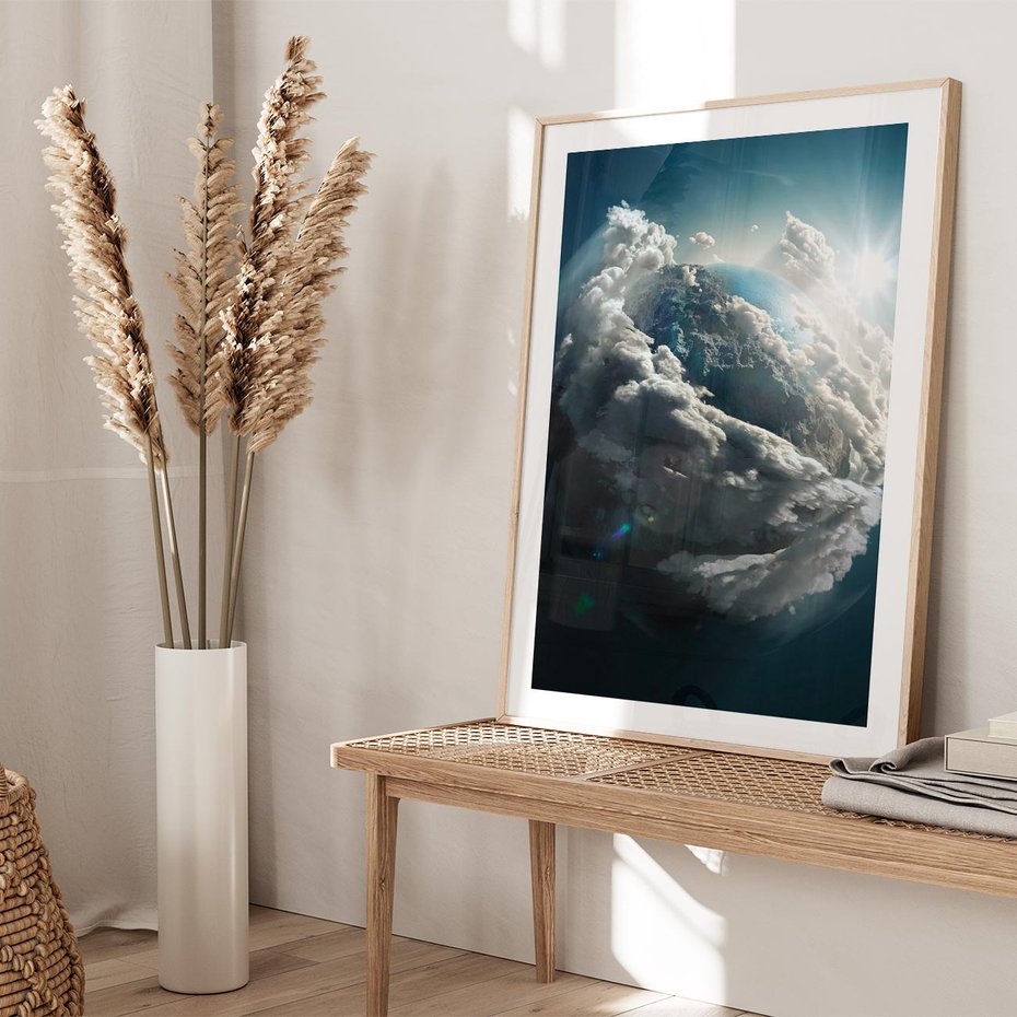 Plakat w ramie 50x70 - Chmurowa aura nad horyzontem - atmosfera, chmury - rama drewno