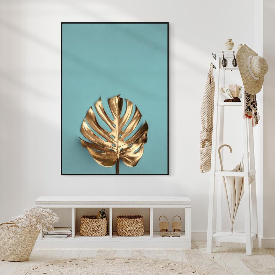 Obraz w ramie 50x70 - Piękno Natury - złote, liście - rama czarna