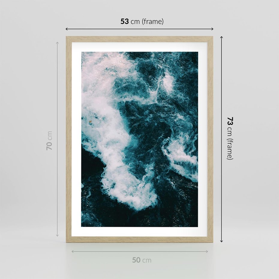 Plakat w ramie 50x70 - Fale w Odcieniach Turkusu - ocean, fale - rama drewno