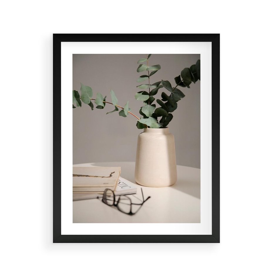 Plakat w ramie 40x50 - Eukaliptusowe liście w okularach - liście, eukaliptus - rama czarna