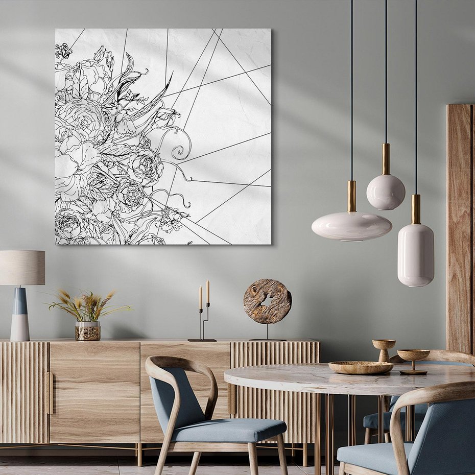 Obraz na płótnie 50x50 - Refleksje w martwym punkcie - graficzny szkic, kompozycja kwiatów