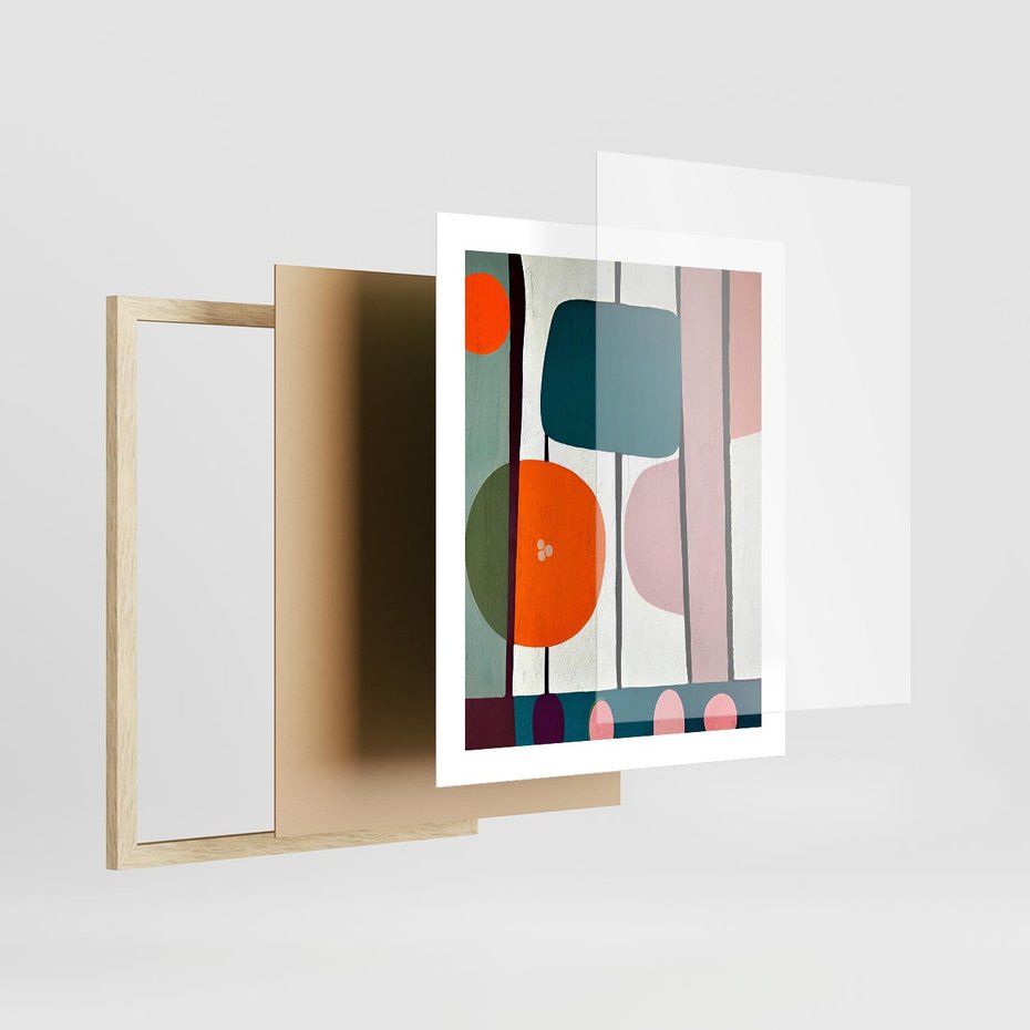 Plakat w ramie 40x50 - Migotliwa Aura Serca - abstrakcyjny obraz olejny, dziwne formy - rama drewno