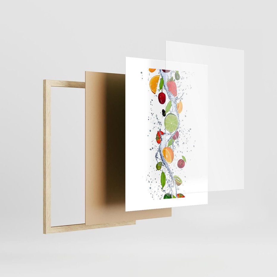Plakat w ramie 30x40 - Kulinarne Inspiracje - owoce, woda - rama drewno
