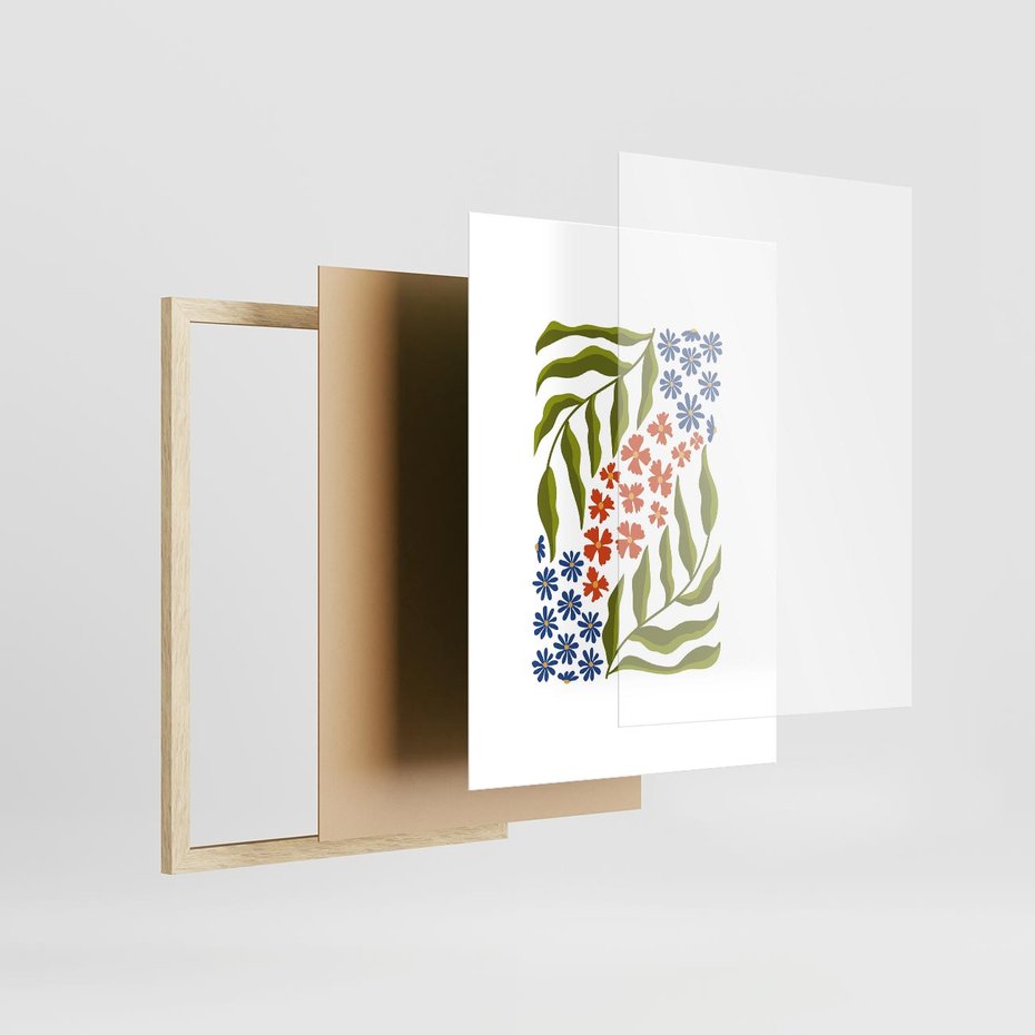 Plakat w ramie 30x40 - Splątane Granice - kwiaty, sztuka nowoczesna - rama drewno