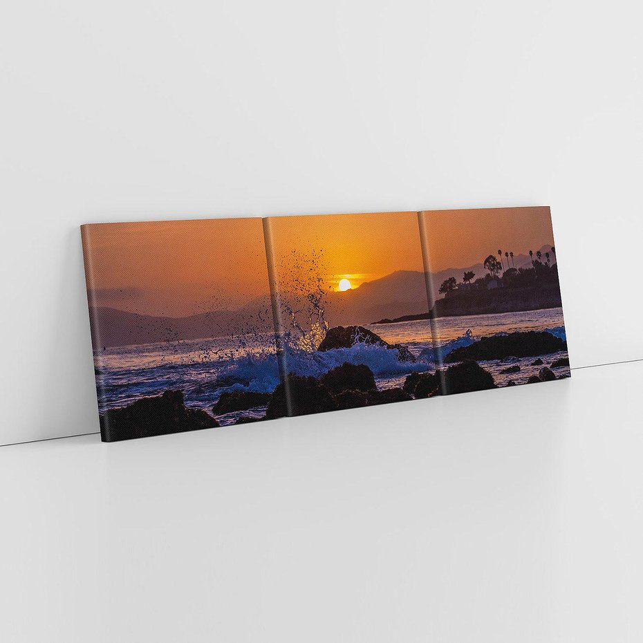 Obraz na płótnie 90x30 - Morze, fale i skały - morze, fale