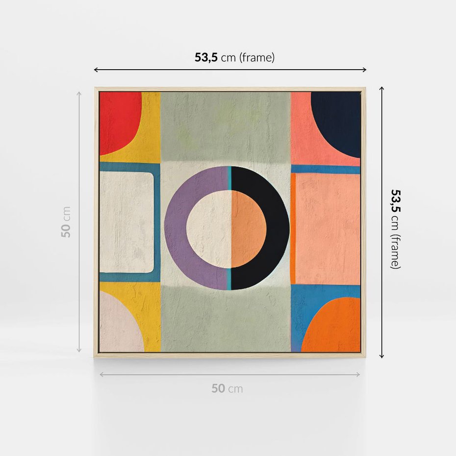 Obraz w ramie 50x50 - Taniec Kształtów Emocji - abstrakcyjne geometryczne kształty, olejny obraz - rama drewno