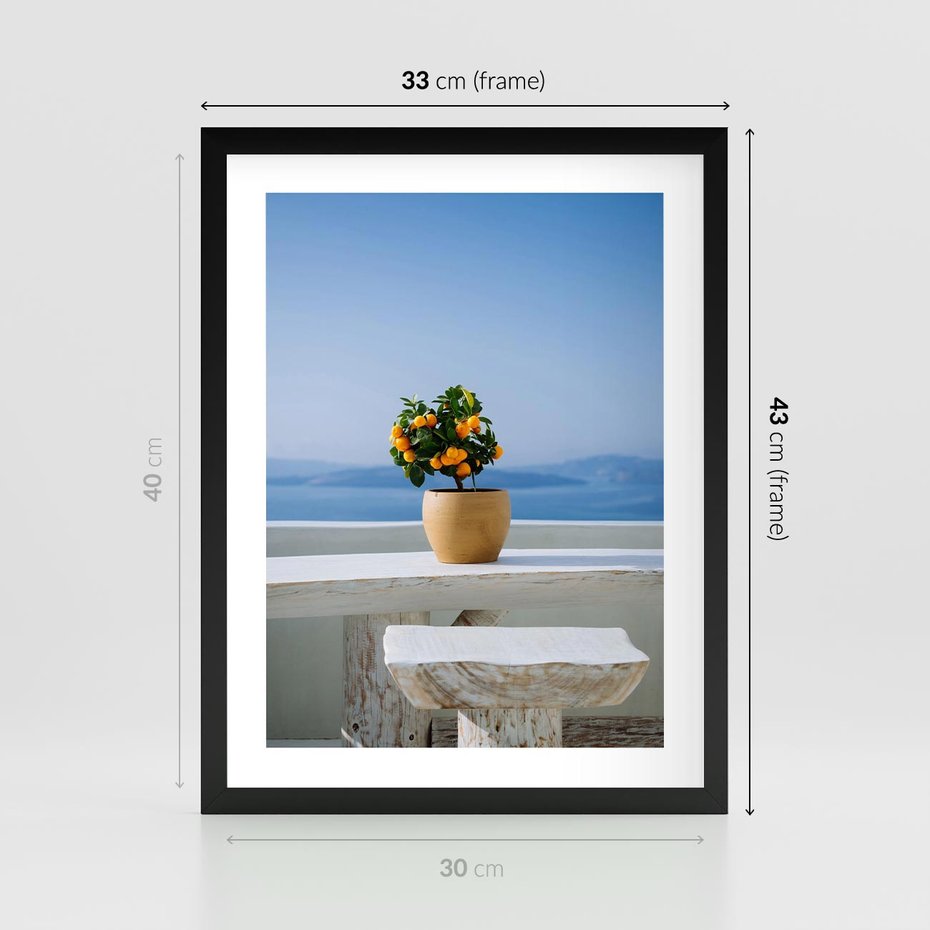 Plakat w ramie 30x40 - Uroki Santorini - Santorini, Grecja - rama czarna