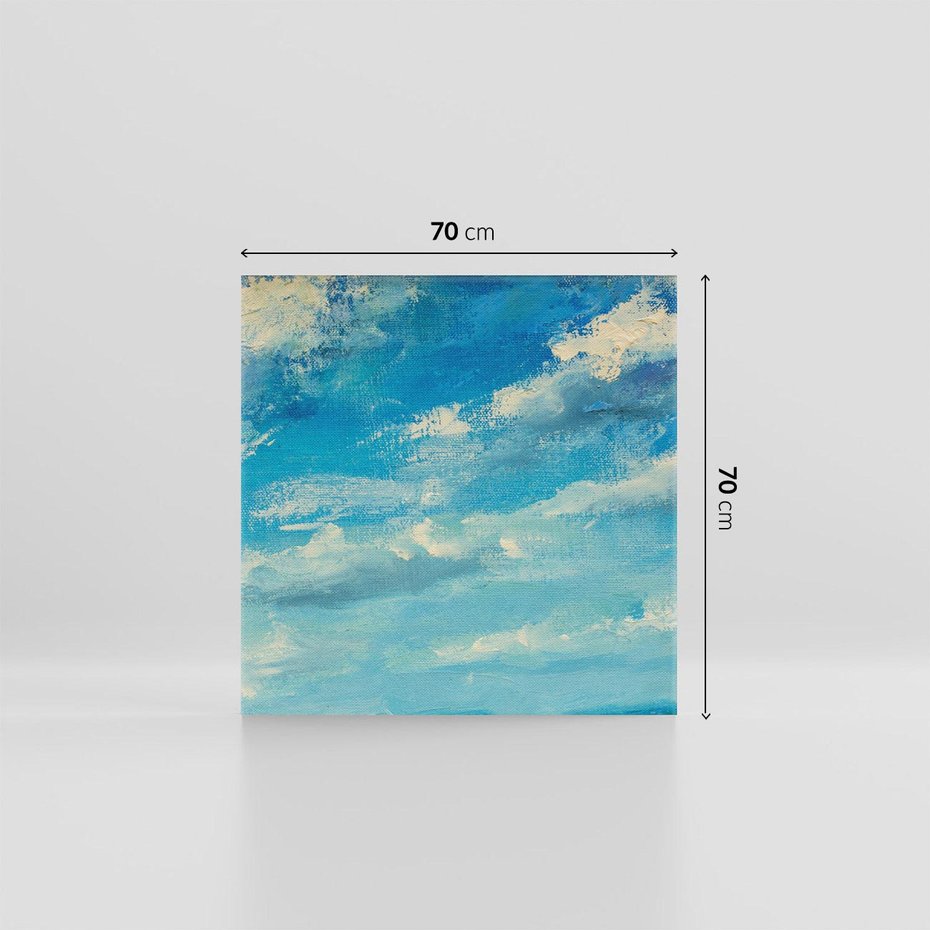 Obraz na płótnie 70x70 - Oddechy niebiańskiej materii - olejny obraz, smugi farby przypominają obłoki na błękitnym niebie