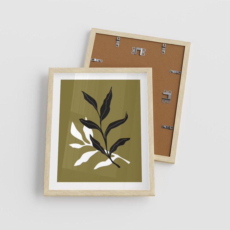 Plakat w ramie 40x50 - Wewnętrzne Odsłony - liście, gałązki - rama drewno