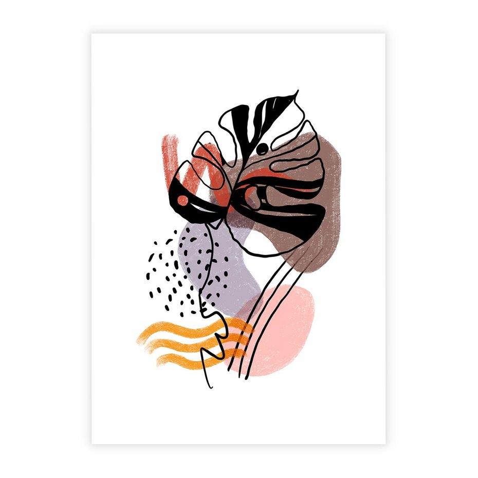 Plakat bez ramy 50x70 - Wibracje Abstrakcyjnych Form - abstrakcyjna sztuka, liść monstery