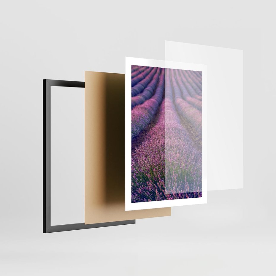 Plakat w ramie 50x70 - Pole Lawendy w Pełnej Krasie - pole lawendy, kompozycja - rama czarna