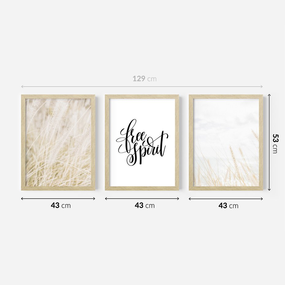 Zestaw obrazy w ramie 40x50 galeria - Wolność, minimalizm, typografia - rama drewno