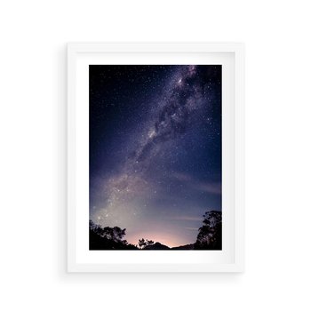 Plakat w ramie 50x70 - Gwiaździste Ujęcie - gwiaździste niebo, noc - rama biała