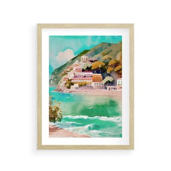 Plakat w ramie 40x50 - Na Zboczu - akwarela, nadmorski pejzaż - rama drewno