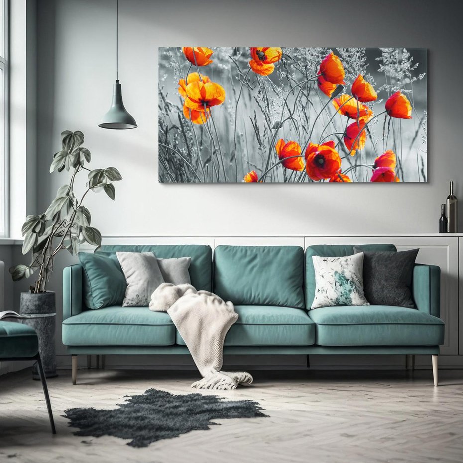 Obraz na płótnie 140x70 - Malownicza łąka - maki, mak