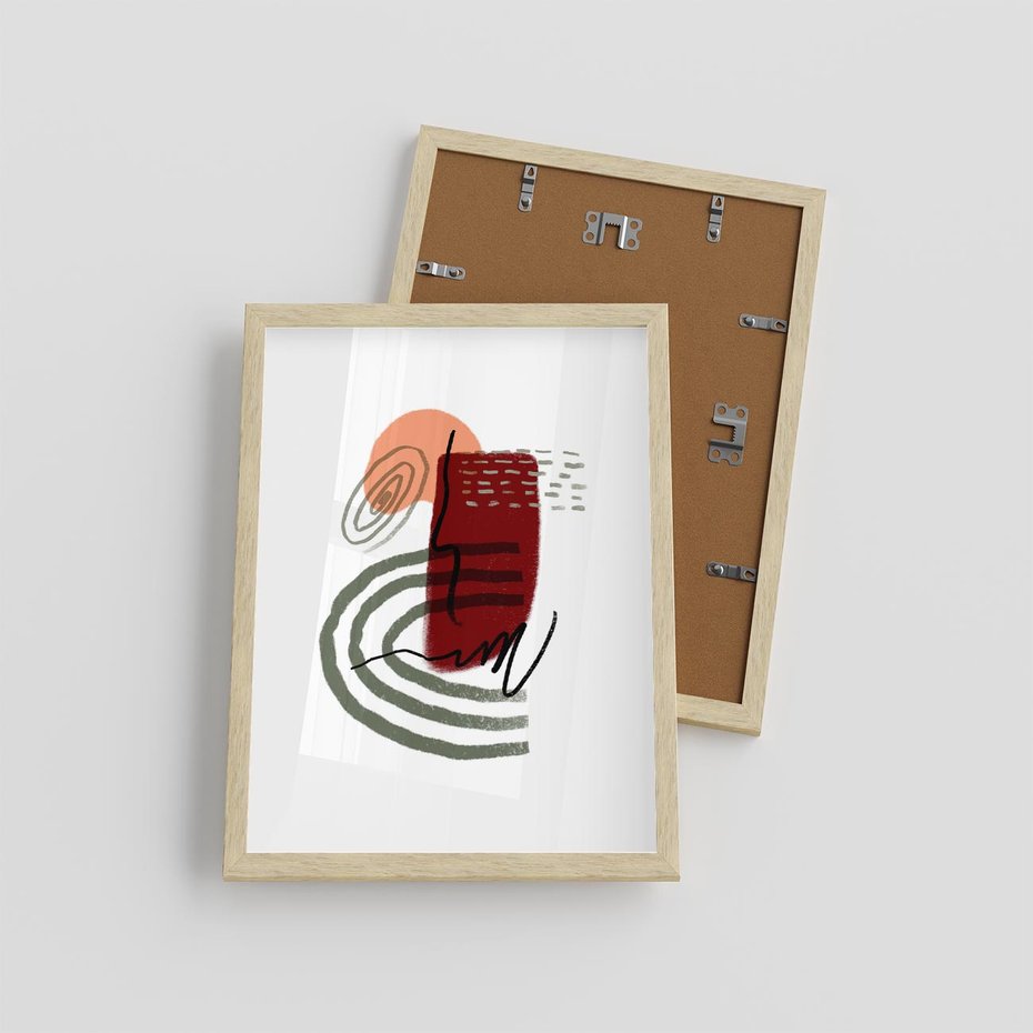 Plakat w ramie 30x40 - Boho Raj - abstrakcyjna sztuka, boho kształty - rama drewno