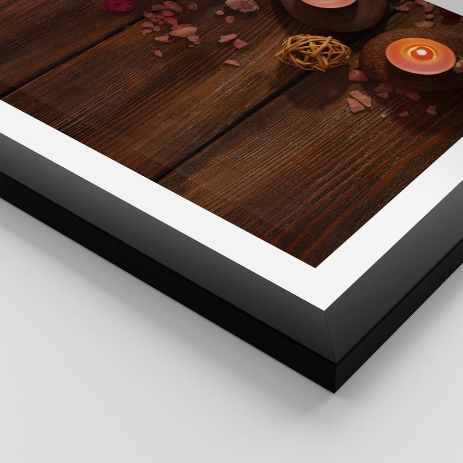 Plakat w ramie 30x40 - Relaksujące spa z pochodniami - spa, świece - rama czarna