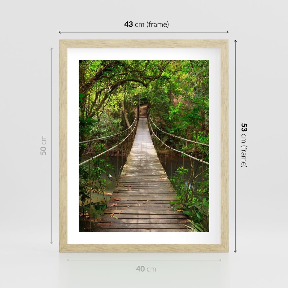 Plakat w ramie 40x50 - Przez Dżunglę - most, linowy - rama drewno