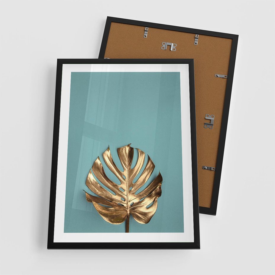 Plakat w ramie 50x70 - Piękno Natury - złote, liście - rama czarna