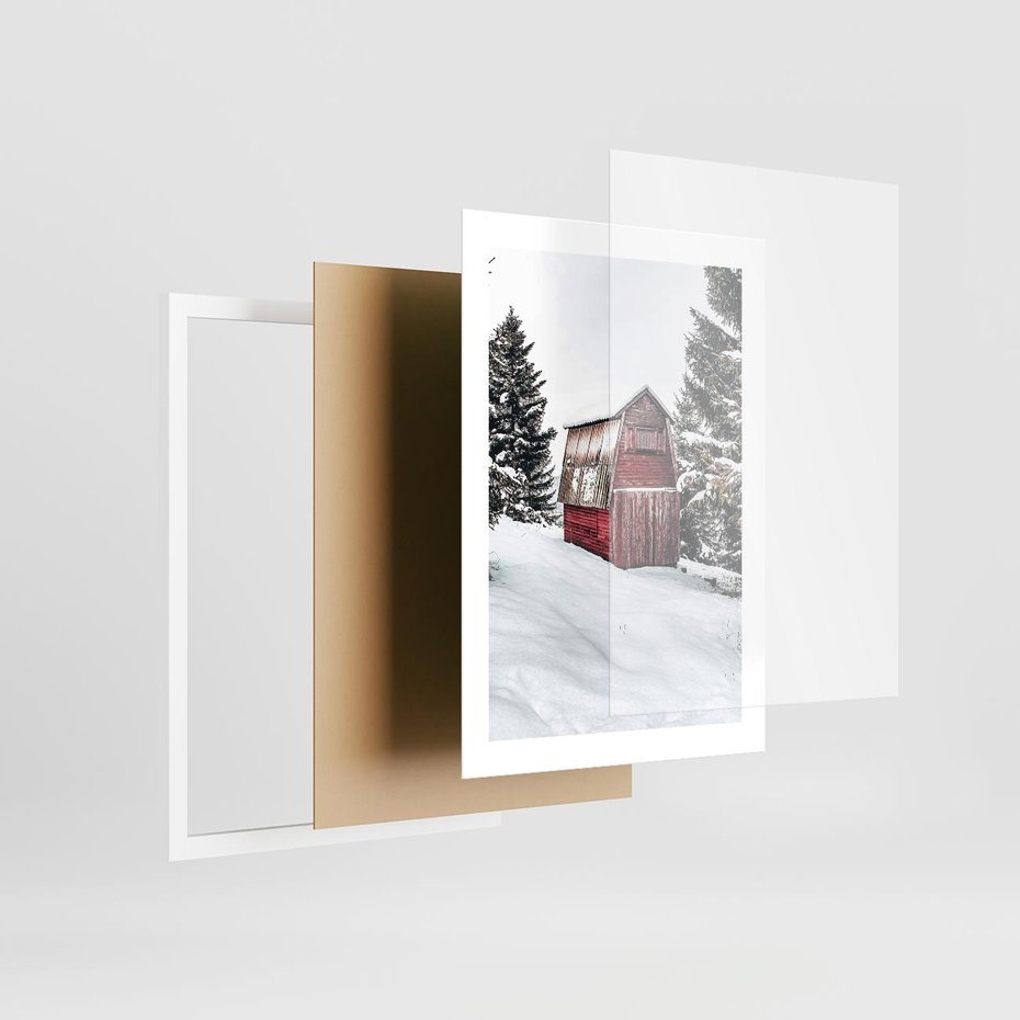 Plakat w ramie 30x40 - Domek w Śnieżnych Górach - domek, góry - rama biała