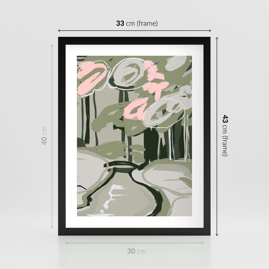 Plakat w ramie 30x40 - Leśny Zakątek - pastelowy krajobraz, nowoczesny plakat - rama czarna