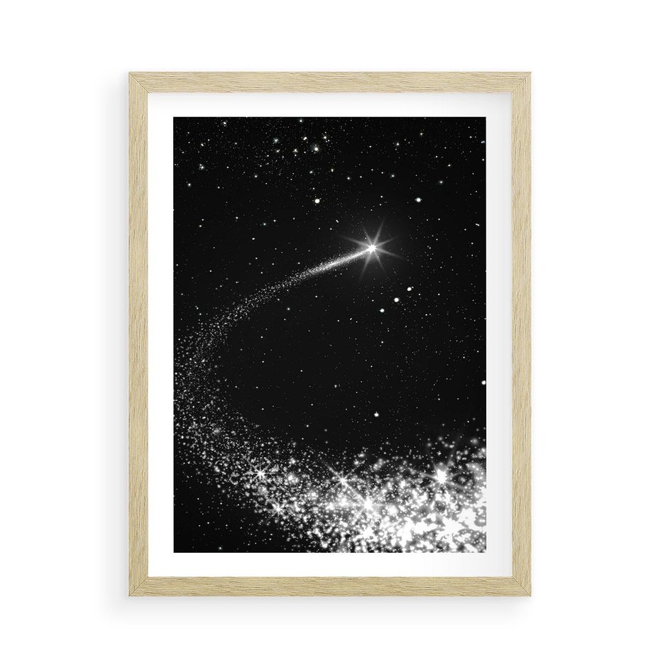 Plakat w ramie 50x70 - Kometa wśród gwiazd - kometa, gwiazdy - rama drewno