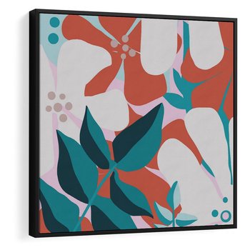 Obraz w ramie 50x50 - Harmonijne Formy - abstrakcyjna kompozycja kwiatowych form, kolor zgaszone - rama czarna