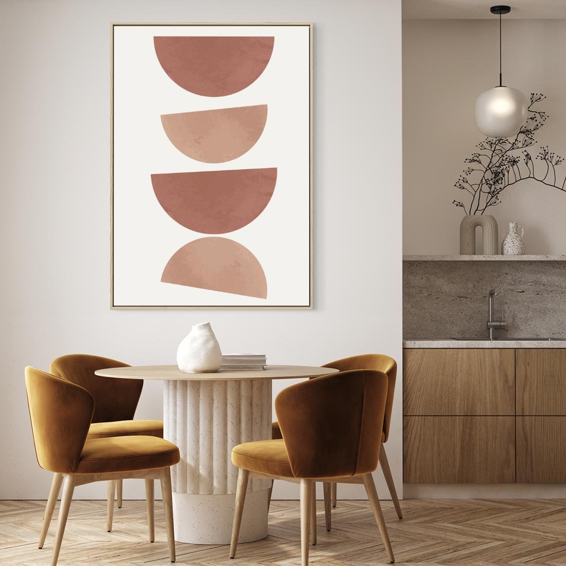 Obraz w ramie 80x120 - Abstrakcyjne Widzenia - abstrakcyjne geometryczne kształty, odcienie brązu i beżu - rama drewno