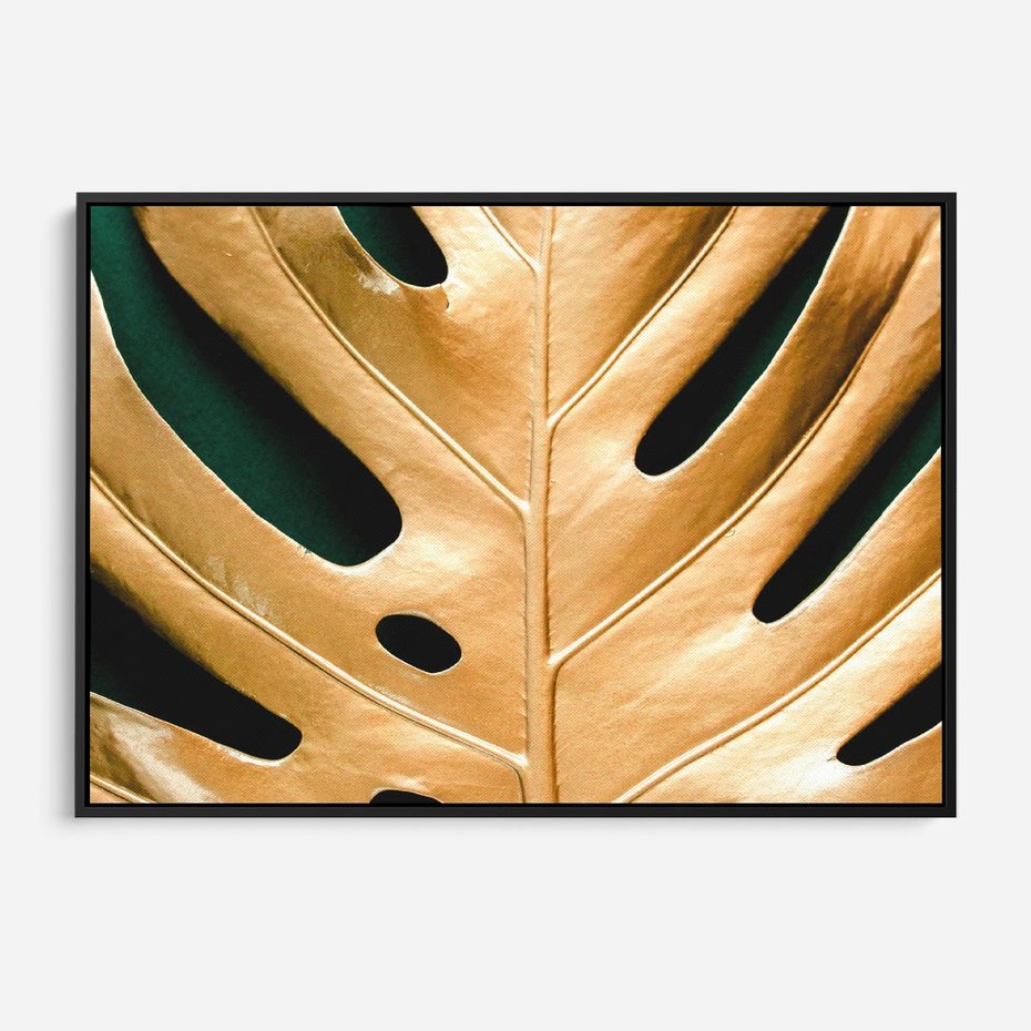 Obraz w ramie 100x70 - Piękno i Styl - złote, liście - rama czarna