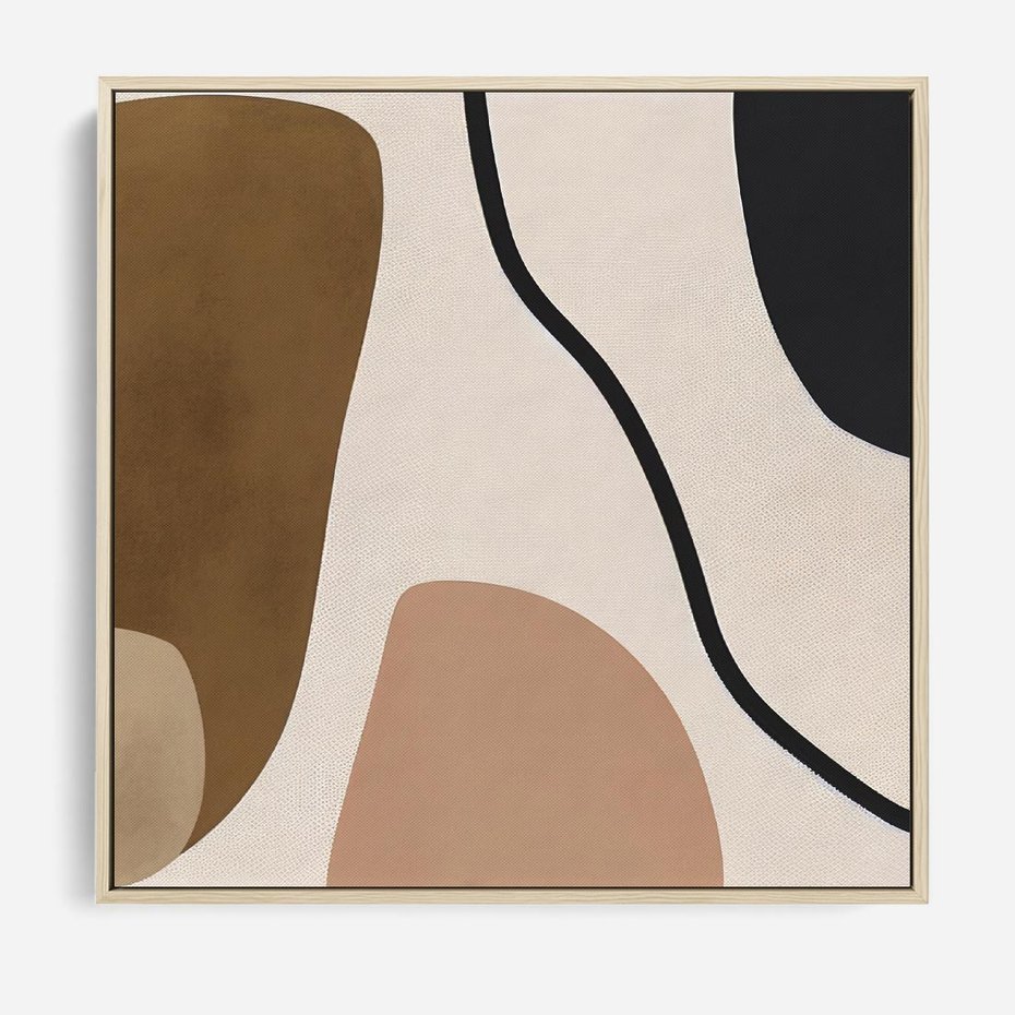 Obraz w ramie 80x80 - Harmonia chaosu i porządku - abstrakcyjne kształty, kolory beżu i brązu - rama drewno