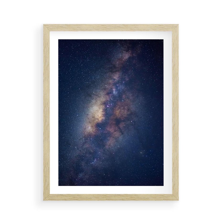 Plakat w ramie 50x70 - Wśród Gwiazd - rozgwieżdzone niebo, droga mleczna - rama drewno