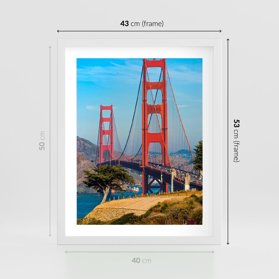 Plakat w ramie 40x50 - W krainie amerykańskich mostów - most, USA - rama biała