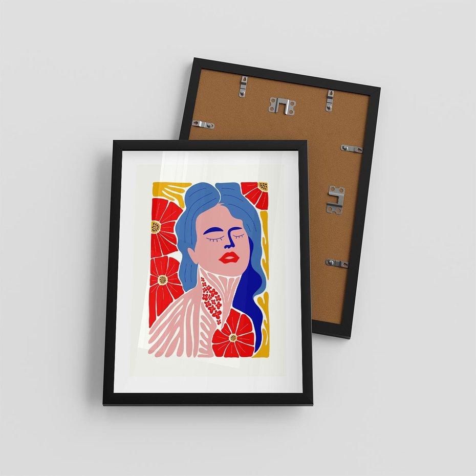 Plakat w ramie 30x40 - Nowoczesna Twarz - nowoczesna grafika, kolorowa twarz kobiety - rama czarna