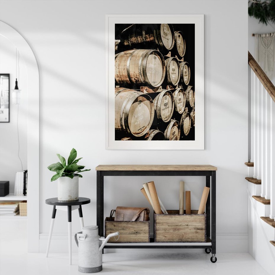 Plakat w ramie 30x40 - Tradycyjne Beczki - beczki, rustykalna fotografia - rama biała