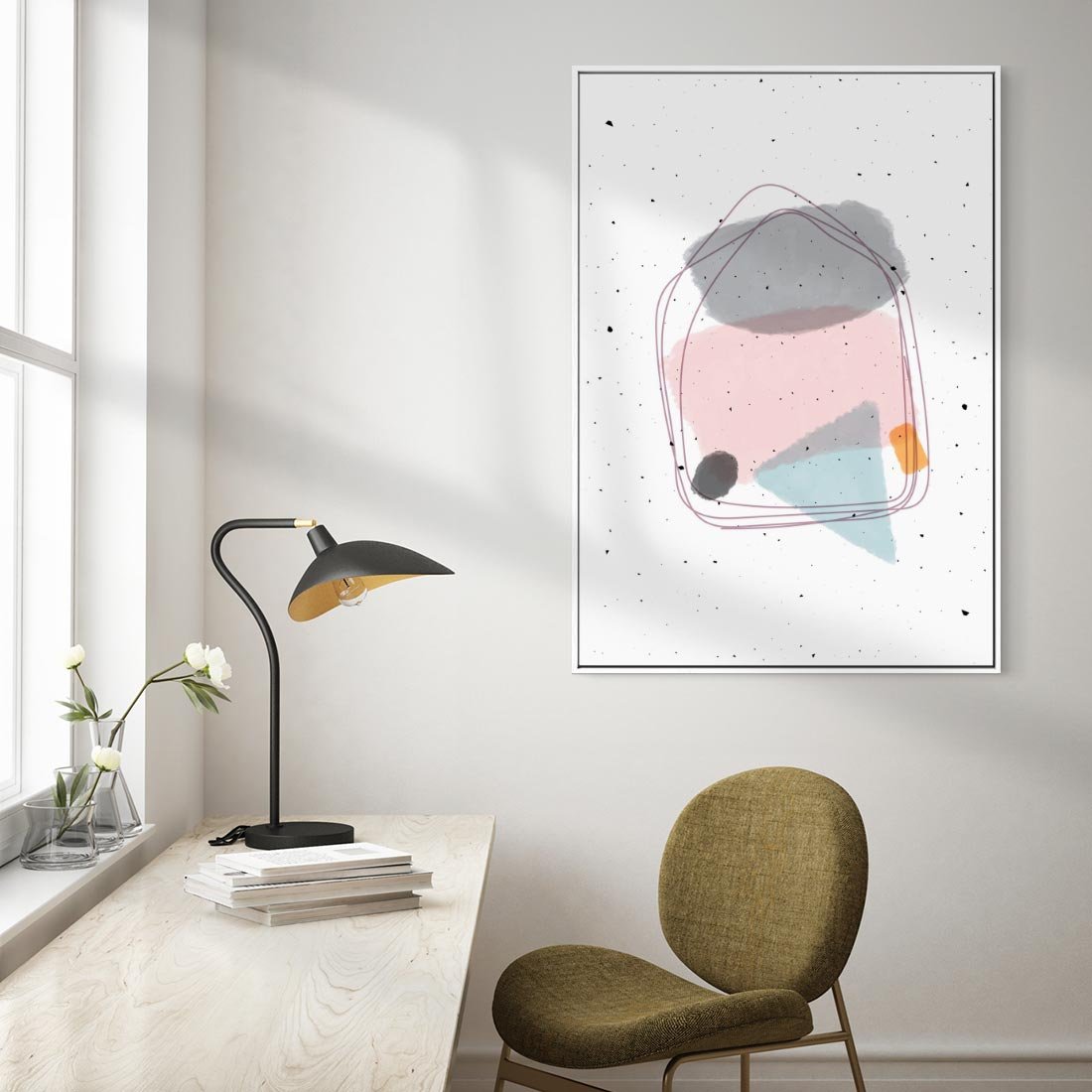 Obraz w ramie 50x70 - Migotliwa Opowieść - abstrakcyjna kompozycja, jak ręcznie malowana - rama biała