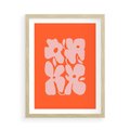 Plakat w ramie 50x70 - Taniec Abstrakcji - kwiaty, energetyczne pomarańczowe tłó - rama drewno