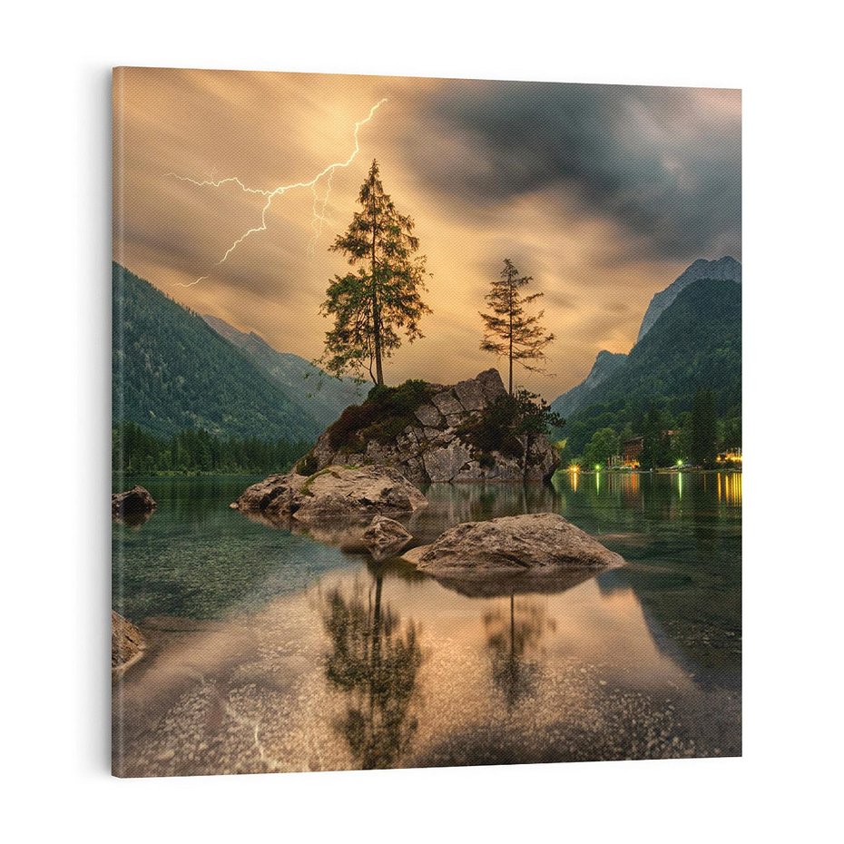 Obraz na płótnie 40x40 - Jezioro Górskie - Spotkanie z Naturą - jezioro, góry