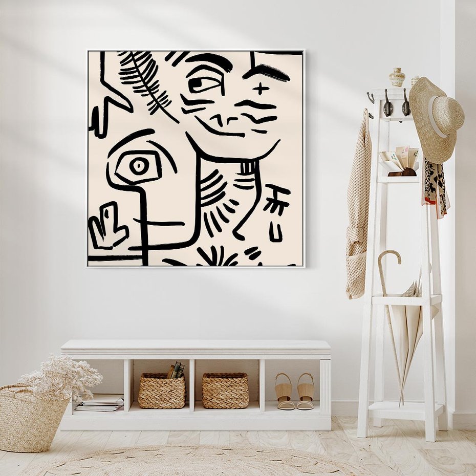 Obraz w ramie 80x80 - Ekspresyjne Odbicia Współczesności - abstrakcyjna grafika, minimalizm - rama biała