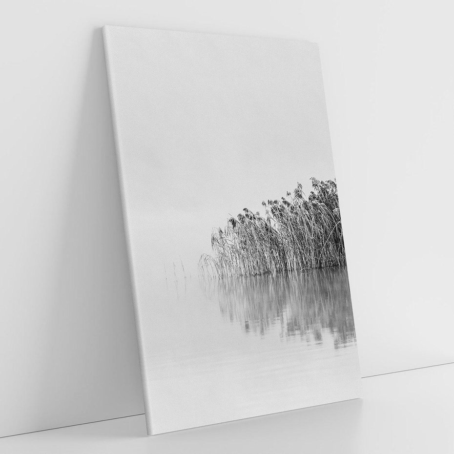 Obraz na płótnie 70x100 - Mglisty Brzeg Jeziora - czarno białe zdjęcie, zamglone jezioro