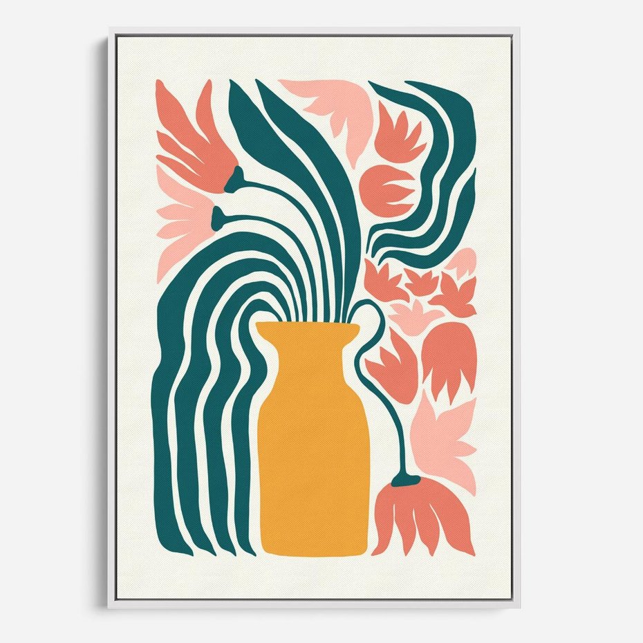 Obraz w ramie 80x120 - Kolorowe Pasmo - abstrakcyjne kwiaty w wazonie, pdastelowe kolory - rama biała