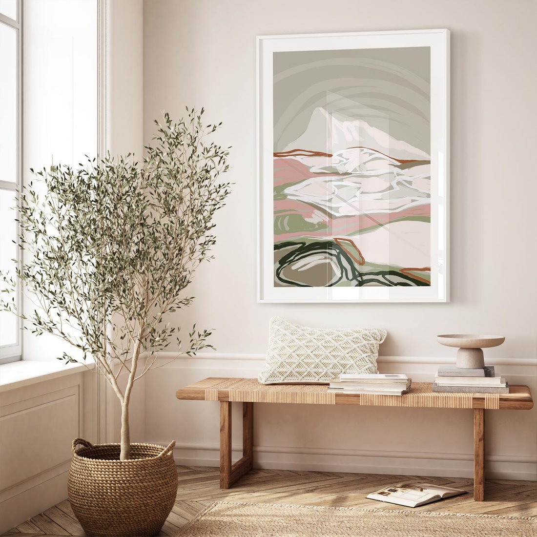 Plakat bez ramy 30x40 - Szarawe Wzgórza - pastelowy krajobraz, nowoczesny plakat