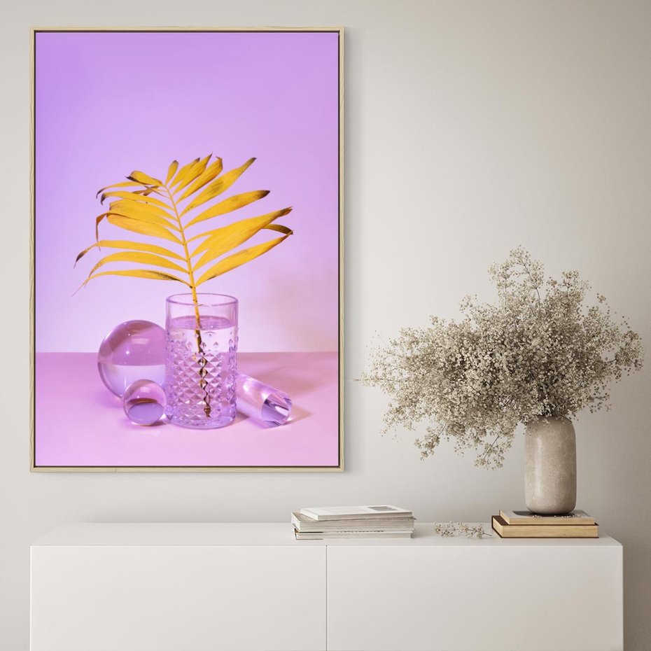 Obraz w ramie 80x120 - Minimalizm i Urok Natury - liście, pastele - rama drewno