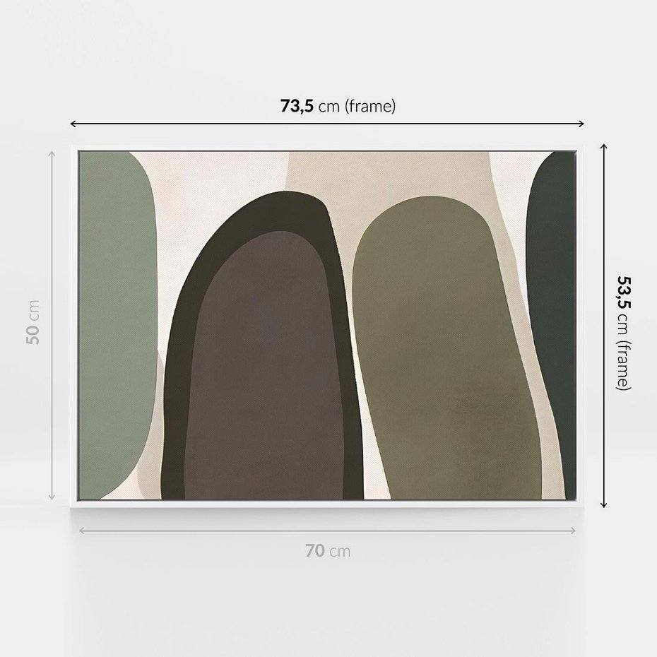 Obraz w ramie 70x50 - Fale w Zieleni - abstrakcyjne kształty, zgaszona zieleń - rama biała