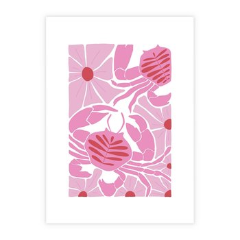 Plakat bez ramy 30x40 - Roztańczone Kraby - różowe kwiaty i kraby, abstrakcyjna kompozycja