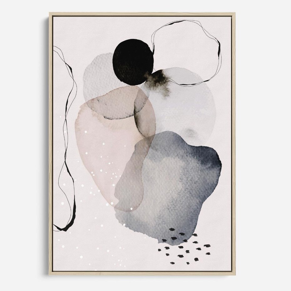 Obraz w ramie 80x120 - Migocące Barwy - abstrakcyjne plamy akwarelowe, czarny szkic - rama drewno