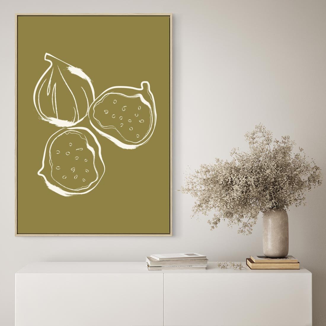 Obraz w ramie 50x70 - Podróżne Barwy - figi, minimalistyczny styl - rama drewno