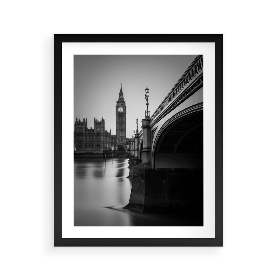 Plakat w ramie 40x50 - Majestatyczny Big Ben w Londynie - Londyn, most - rama czarna