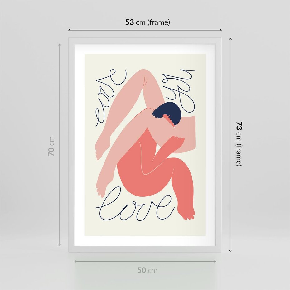 Plakat w ramie 50x70 - Dźwięk ciszy na płótnie - para zakochanych, graficzny obraz - rama biała