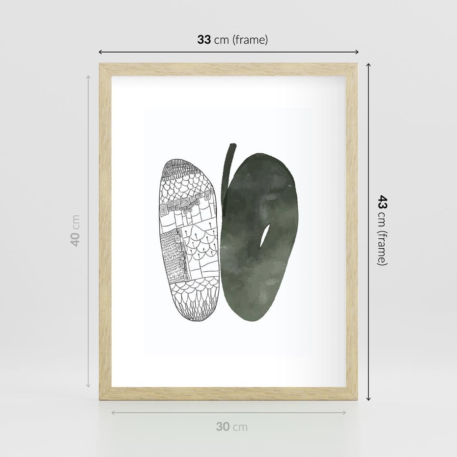 Plakat w ramie 30x40 - Przesunięte Jabłko - minimalistyczny plakat, jabłko - rama drewno